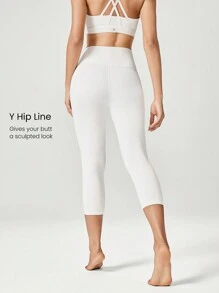 GLOWMODE Legging blanc taille haute avec taille croisée, ligne de hanche en Y, sous-vêtements intégrés résistant à l'écrasement, adapté à l'yoga à faible impact et à l'usage quotidien, 43 cm (17 pouces)