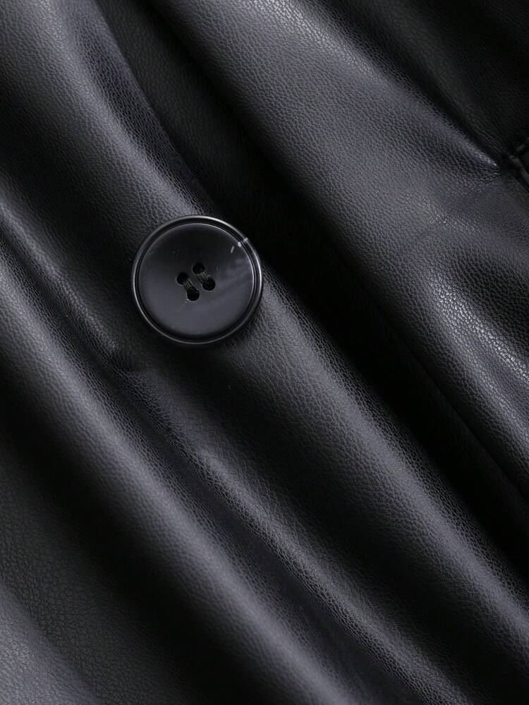 Black Casual Street Style Faux Leather Jacket For Women,Fall Clothes Women Coats