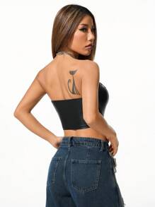 Coolane 女士 Y2K Concert 拉链皮革修身款 - 黑色 - 查看 2