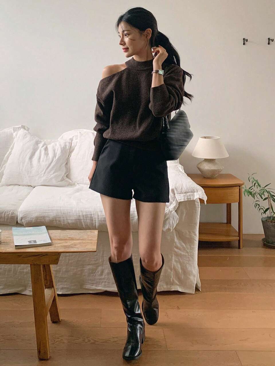 Women's Solid Color Long Sleeve Loose Open Shoulder Casual Sweater, Autumn/Winter,Three Quarter Sleeve Tops