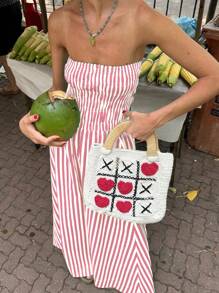 Chiquease Women Vacation Strapless  Striped Shirred Dress - Dusty Pink - View 3