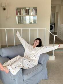 DAZY Cute Heart Print Pajama Set - White - View 7