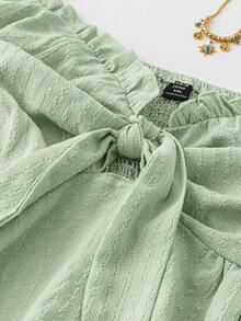 Celure 大码女式夏季纯色荷叶边扭纹抹胸 - 綠色 - 查看 4