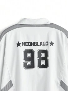 Manfinity VCAY Áo nỉ in chữ tương phản dạng lưới dáng rộng cho nam phong cách đường phố, phù hợp cho mùa thu/đông - Nhiều màu - Xem 9