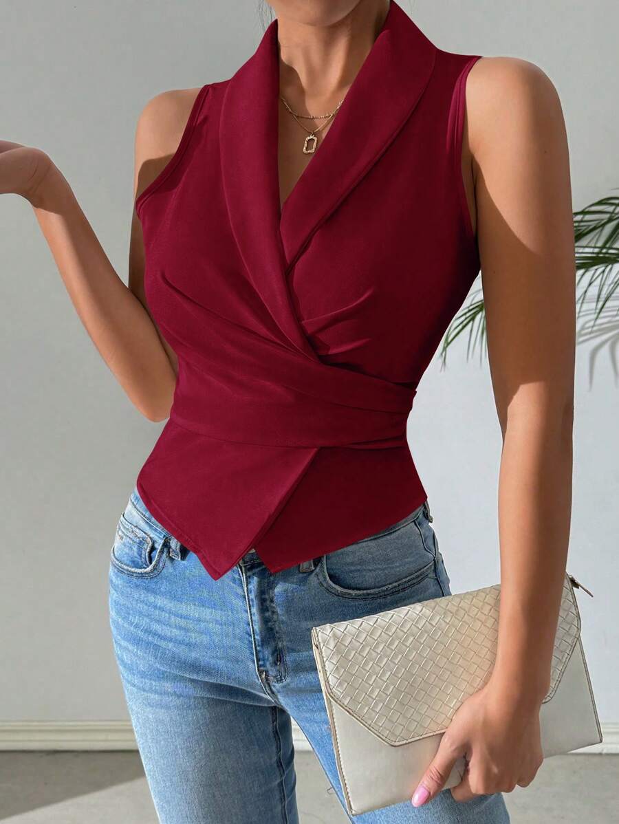 Chiquease 女士夏季纯色系腰无袖衬衫