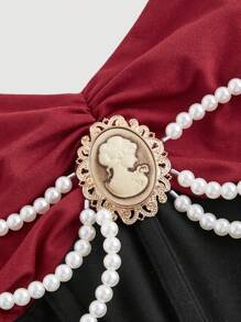 SHEIN Girlism TEENGIRL Vintage Pearl Chain Black Fish Tail Dress, Autumn Winter Long Dress,Mermaid Long Dress,Black Homecoming Dress,Elegant Dresses,Christmas Dress - Black - View 3