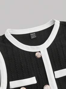 SHEIN MOD Contrast Color Black & White Crew Neck Mini Dress For Women - Black and White - View 4