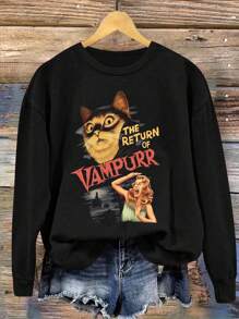 SHEIN CURVE+ 大码复古艺术印花休闲长袖运动衫