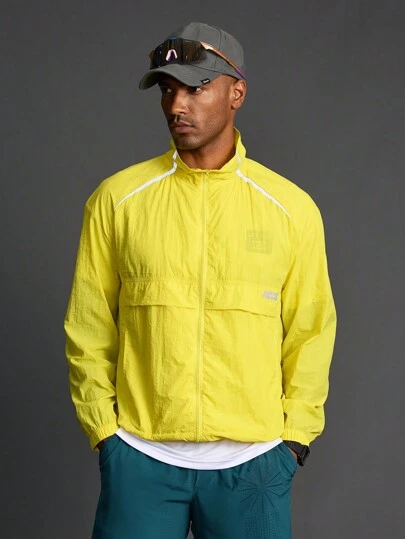 Manfinity Acti Log 男士字母印花拉链运动夹克，适合日常锻炼