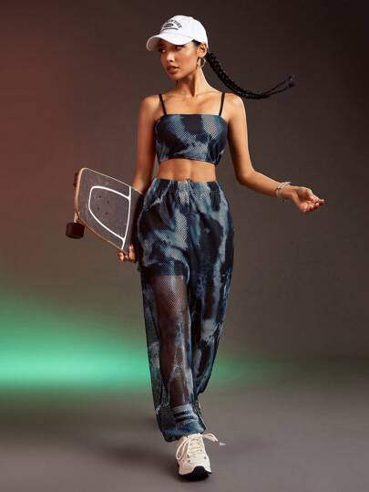 Streetz SHEIN Sport Set crop minimalist cu bretele spaghete și pantaloni de sport casual