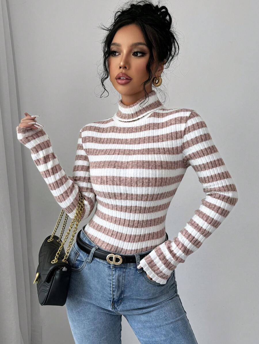 Selianne 女士初秋高领抓绒罗纹长袖T恤印花T恤 女士上衣 春秋款 - 彩色 - 查看 1