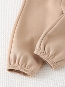 Cozy Pixies 2pcs Baby Boy Letter Pattern Soft Knit Crew Neck Long Sleeve Sweatshirt And Jogger Pants Set - Khaki - View 8