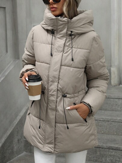 Aveloria Modichic Fashionable Casual Adjustable Waist Quilted Mid-Length Hooded Padded Padded Coat Clothes Winter For Women  Fall Cloth For Women
