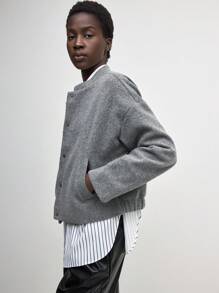 BizChic Women's Casual Solid Color Front Button Long Sleeve Blouse, Suitable For Commuting, Autumn - Grey - View 4