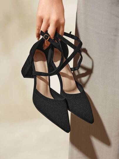 CUCCOO BASICS Zapatos de mujer con hebilla decorativa, puntera en punta, talón grueso, correa de tobillo, tacones altos negros para el verano, graduación, baile de fin de curso, vacaciones, rebajas de verano, tacones elegantes para Navidad, otoño y Año Nuevo