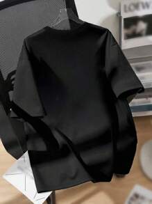 Camiseta casual de manga corta con cuello redondo y estampado gráfico para niños adolescentes - Negro - Ver 2