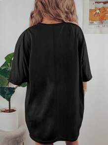 SHEIN LUNE 大码女式字母印花休闲时尚 T 恤连衣裙，夏季黑色 - 黑色 - 查看 2