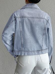 EURMUSE Women's Motorcycle Style Denim Jacket - Blue - View 2