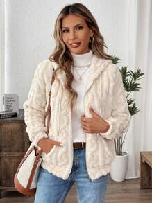 EMERY ROSE 带口袋的休闲拉链羊毛夹克 - 杏色 - 查看 6