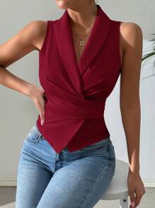 Chiquease 女士夏季纯色系腰无袖衬衫