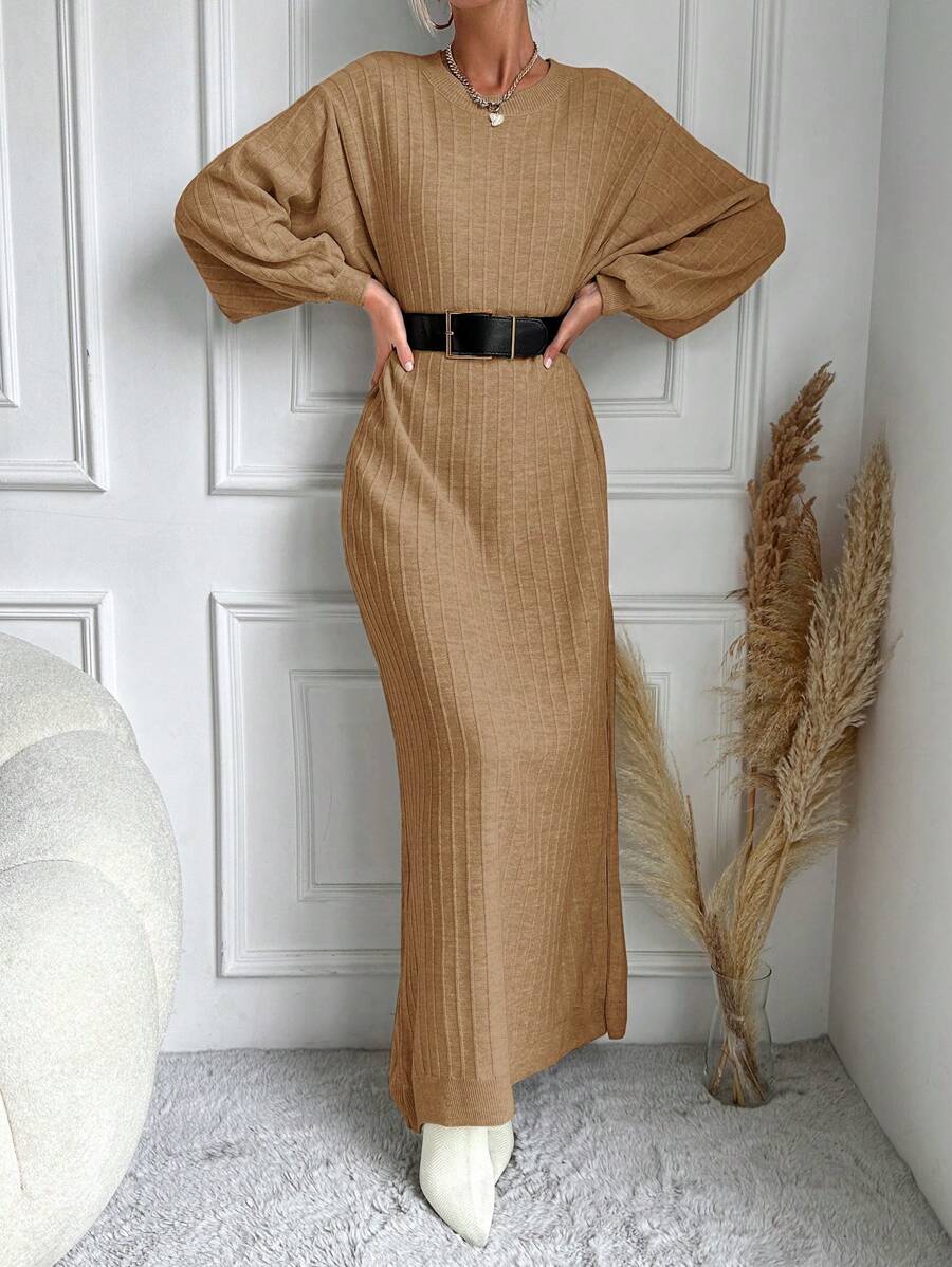 SHEIN Women's Solid Color Crew Neck Long Sleeve Casual Long Sweater Dress