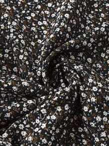 EMERY ROSE 女士方领短袖小碎花印花衬衫，日常休闲 - 黑色 - 查看 3