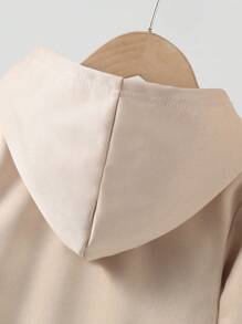 SHEIN Conjunto de sudadera con capucha y pantalón de chándal con estampado de niña lindo para niñas - Caqui - Ver 3