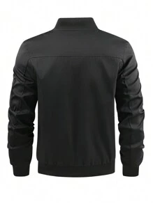 Manfinity LEGND Men's Casual Bomber Jacket, Solid Color Outdoor Workwear Jacket - Black - View 2