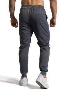 Manfinity Homme Pantalón de chándal de unicolor con bolsillo minimalista y cordón delantero para hombre, uso casual diario, joggers - Multicolor - Ver 2