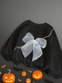 Zolique 蝴蝶装饰保暖内衬圆领印花休闲女式运动衫 - 黑色 - 查看 3