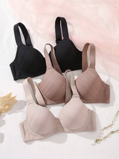 3 件套休闲柔软舒适宽肩带支撑透气无钢圈日常百搭文胸套装