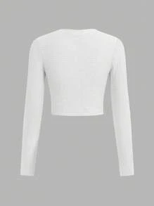 SHEIN EZwear 3pcs Plus Size Set Fitted Cropped Long Sleeve T-Shirts - Multicolor - View 5