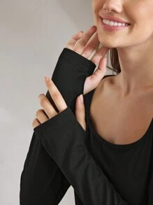 Ocili 2 件套柔软长袖上衣和裤子带拇指孔家居服套装 - 黑色 - 查看 5