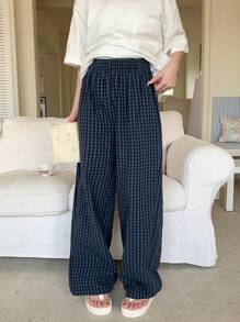 DAZY 2 件套休闲圆领 T 恤和格子裤睡衣套装