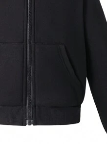 2pcs/Set Tween Girls All-Match Hooded Cropped Zip-Up Sweatshirt Set, Grey And Black - Multicolor - View 3