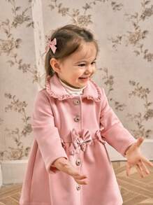 SHEIN Baby Girls Casual Bow Decor Jacket, Autumn Winter - Pink - View 4