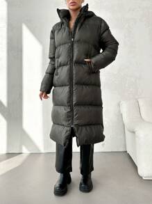 EURMUSE Women's Winter Long Hooded Coat - Dark Green - View 4