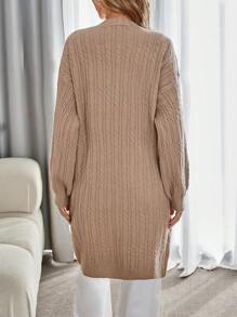 EMERY ROSE Loose Casual Cable Knit Cardigan, Knit Pullover Fall Winter - Khaki - View 2