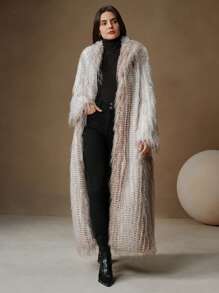 Anewsta 新款秋冬时尚蓬松长款外套，优雅淑女风蓬松毛绒外套 - 淺灰色 - 查看 6