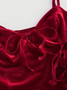 SHEIN MOD Red Asymmetric Hemline Cropped Camisole, Women Side-Tie Velvet Tank Top, Camisole, Back To School Season Top, Vintage Sexy,Cute Tops