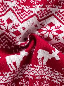 Young Girl Geometric Pattern Loose Fit Crew Neck Sweater, For Christmas - Multicolor - View 7