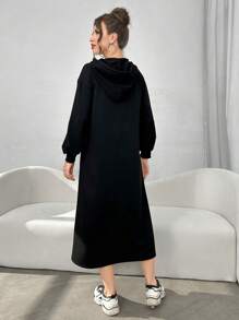 Modelyn Áo hoodie rút dây họa tiết hoa dành cho nữ, Áo nỉ thời trang thường ngày - màu đen - Xem 2