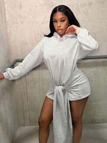 Zolique Slayr Casual Street Cinched Waist Loose Hooded Sweatshirt Fall Cloth For Women - Grey - View 4