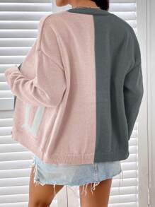 SHEIN Unity Cardigan à manches longues avec imprimé blocs de couleurs pour femmes