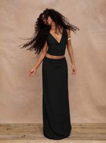 MUSERA Áo kiểu dáng rộng rãi, cổ chữ V, buộc dây phía trước, thích hợp cho kỳ nghỉ xuân hè, hoặc các dịp lễ hội, du lịch. - màu đen - Xem 5