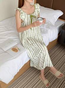 DAZY 全印花荷叶边下摆吊带睡袍 - 綠色 - 查看 6