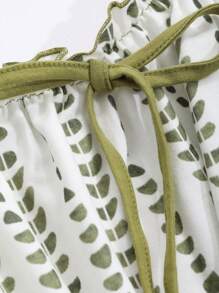 DAZY 全印花荷叶边下摆吊带睡袍 - 綠色 - 查看 9