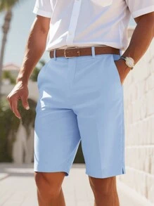 Manfinity Homme Men's Casual Solid Color Pocket Shorts, Summer - Baby Blue - View 3