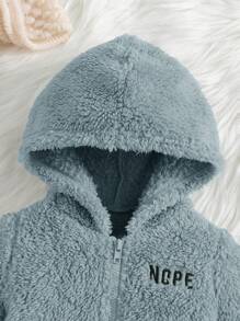 SHEIN 新生男婴/女婴可爱刺绣字母图案连帽夹克和裤子套装，秋冬