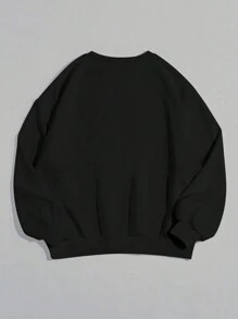 SHEIN LUNE Plus Size Casual Football Print Sweatshirt , Graduation, Teachers For Women, Back To School Pullover Fall - Black - View 2